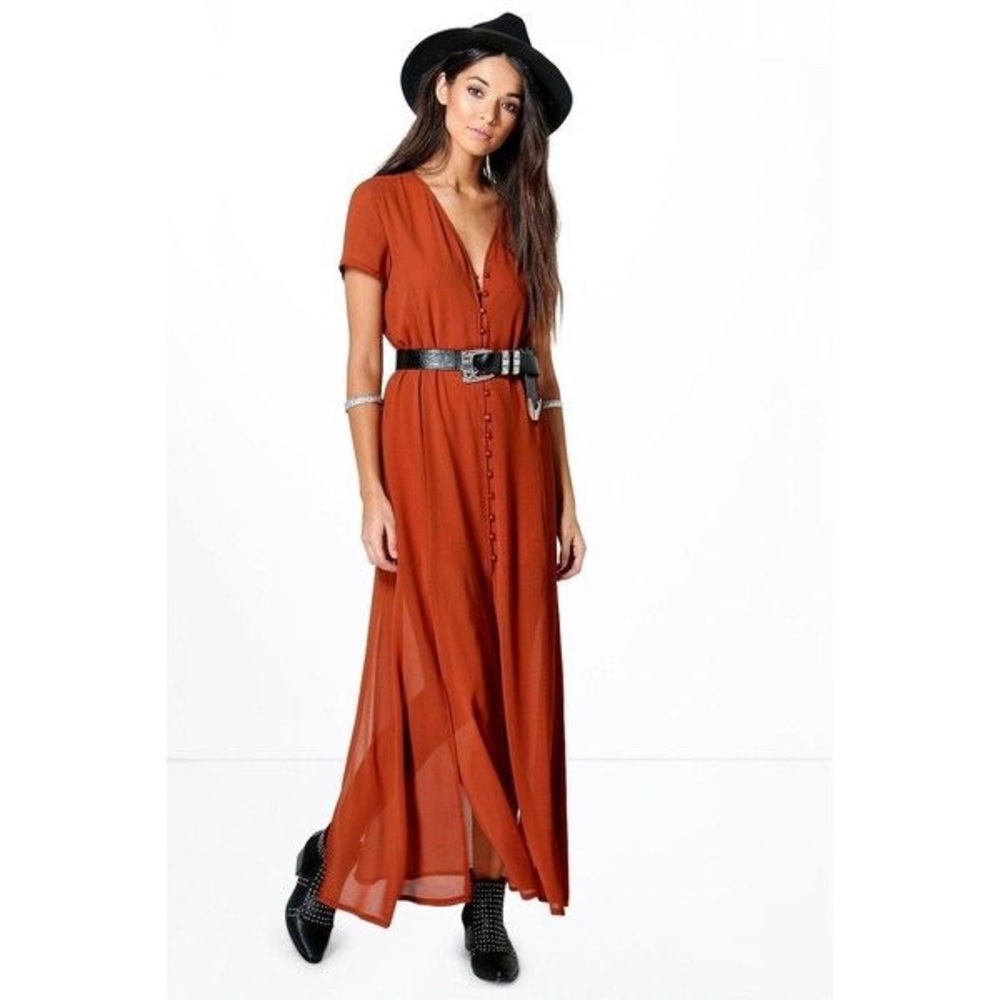 Boohoo Natalya Chiffon Button Through Sliced Maxi
